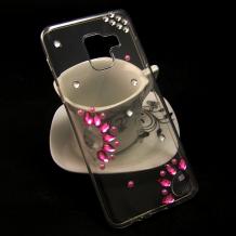 Луксозен силиконов калъф / гръб / TPU 3D с камъни за Samsung Galaxy A8 2018 A530F - прозрачен / розови камъни