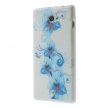 Силиконов калъф / гръб / TPU за Sony Xperia M2 - бял със сини цветя