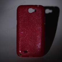Силиконов калъф ТПУ за Samsung Galaxy Note II / 2 N7100 - червен с брокат