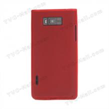 Силиконов калъф / гръб / ТПУ за LG Optimus L7 P700 P705 - червен / прозрачен