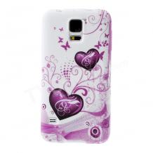 Силиконов калъф / гръб / TPU за Samsung Galaxy S5 G900 / Samsung S5 - бял с розови сърца