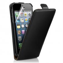 Кожен калъф Flip тефтер за Apple iPhone 5 / iPhone 5S / iPhone SE - Черен