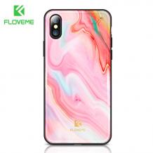 Луксозен твърд гръб със силиконов кант FLOVEME Marble Case за Apple iPhone X - розов