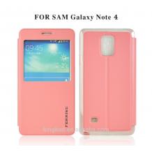 Луксозен кожен калъф Flip Cover S-View със стойка FERRISE за Samsung Galaxy Note 4 N910 / Samsung Note 4 - розов