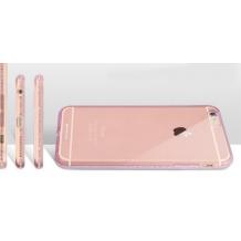 Луксозен силиконов калъф / гръб / TPU Meephong с камъни за Apple iPhone 6 / iPhone 6S - прозрачен с розов кант