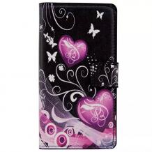 Кожен калъф Flip тефтер Flexi със стойка за Samsung Galaxy A5 A500 - черен / розови сърца и пеперуди