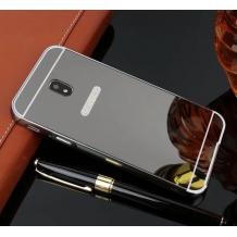 Луксозен алуминиев бъмпер с твърд гръб за Samsung Galaxy J7 2017 J730 - черен / огледален