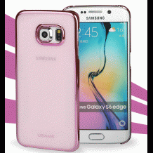 Луксозен твърд гръб / капак / USAMS Kingsir Series за Samsung Galaxy S6 Edge G925 - прозрачен с розов кант
