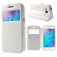 Кожен калъф Flip тефтер Roar Noble Leather View Flexi със стойка за Samsung Galaxy J1 - бял