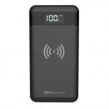 Оригинална универсална външна батерия с безжично зареждане TOTU Design / Universal Wireless Charger Dual USB Power Bank TOTU Design 10000mAh - черна
