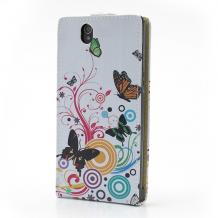 Кожен калъф Flip тефтер за Sony Xperia Z3 - бял / Butterfly