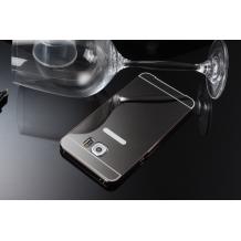 Луксозен алуминиев бъмпер с твърд гръб за Samsung Galaxy S7 Edge G935 - огледален / тъмно сив