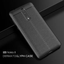 Луксозен силиконов калъф / гръб / TPU за Nokia 8 2017 - черен / имитиращ кожа