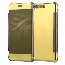 Луксозен калъф Clear View Cover с твърд гръб за Huawei P10 - златист