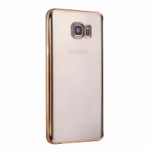 Луксозен силиконов калъф / гръб / TPU за Samsung Galaxy Note 5 N920 / Galaxy Note 5 - прозрачен / златист кант