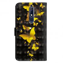 Луксозен кожен калъф Flip тефтер със стойка за Nokia 3.1 2018 - черен с пеперуди