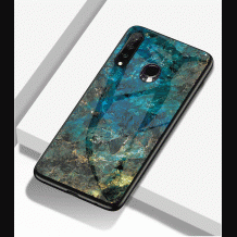 Луксозен стъклен твърд гръб за Huawei P30 Lite - тъмно син / мрамор