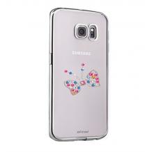 Луксозен твърд гръб X-FITTED Swarovski Diamond за Samsung Galaxy S7 Edge G935 - прозрачен със сребрист кант / цветна панделка