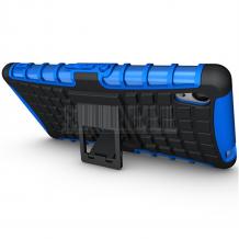 Силиконов гръб TPU Hybrid с твърда част и стойка за Sony Xperia M4 / Xperia M4 Aqua - черно и синьо