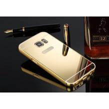 Луксозен алуминиев бъмпер с твърд гръб за Samsung Galaxy S7 Edge G935 - огледален / златист