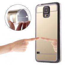 Луксозен силиконов калъф / гръб / TPU за Samsung G900 Galaxy S5 / Galaxy S5 Neo G903 - златист / огледален