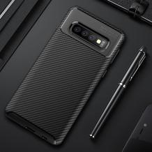 Силиконов калъф / гръб / TPU Hybrid за Samsung Galaxy S10 Plus - черен / Ferilinso Carbon