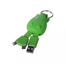 USB кабел за зареждане и пренос на данни 2 in 1 / Micro USB + iPhone 5 / 5S - Cow Keychain / зелен