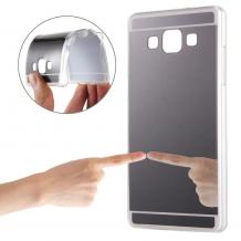 Луксозен силиконов калъф / гръб / TPU за Samsung Galaxy A5 A500F - тъмно сив / огледален