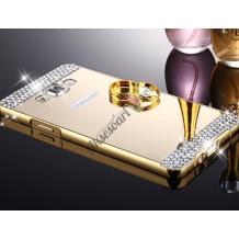 Луксозен алуминиев бъмпер с твърд гръб и камъни за Samsung Galaxy A3 A300 - златист / огледален