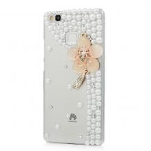 Луксозен твърд гръб с камъни за Huawei P9 Lite - прозрачен / цвете