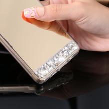 Луксозен силиконов калъф / гръб / TPU с камъни за Samsung Galaxy A5 2016 A510 - огледален / златист
