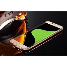 Луксозен алуминиев бъмпер с твърд гръб за Samsung Galaxy S6 Edge G925 - огледален / Gold Rose