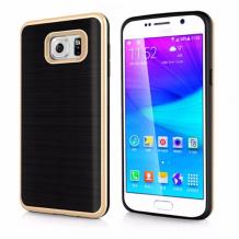 Луксозен силиконов калъф / гръб / TPU ROYCE Hybrid с твърда част за Samsung Galaxy A3 2017 A320 - черен / златист кант