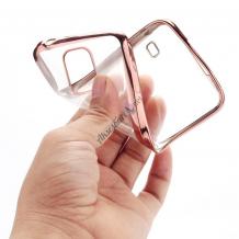 Луксозен силиконов гръб TPU за Samsung G900 Galaxy S5 / Galaxy S5 Neo G903 - прозрачен / розов кант