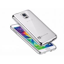 Луксозен силиконов калъф / гръб / TPU за Samsung G900 Galaxy S5 / Galaxy S5 Neo G903 - прозрачен / сребрист кант