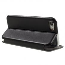 Луксозен кожен калъф Flip тефтер със стойка WUW за Apple iPhone 7 - черен