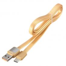 Оригинален USB кабел REMAX Platinum RC-044i 1m / USB Charging Data Cable за Apple iPhone 5 / iPhone 5S / iPhone SE / iPhone 6 / iPhone 6 Plus / iPhone 7 / iPhone 7 Plus - златист / плосък