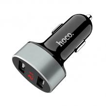 Универсално зарядно за кола HOCO LED Display Dual USB Car Charger / Input: 12-24V / Output: USB1 5V-2.1A /USB2: 5V-2.1A - черно със сиво