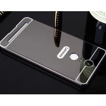 Луксозен алуминиев бъмпер с твърд гръб за Lenovo Vibe K5 Note A7020 - тъмно сив / огледален