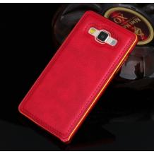 Метален бъмпер / Bumper / с кожен гръб за Samsung Galaxy A3 A300F / Samsung A3 - червен