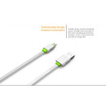 Оригинален USB кабел LDNIO USB Cable LS01 за Apple iPhone 5 / iPhone 5S / iPhone 6 / iPhone 6S / iPhone 6S Plus / iPhone 6 plus / iPod Touch 5 / iPhone 5C / iPod Nano 7 - бяло със зелено / плосък