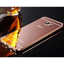 Луксозен алуминиев бъмпер с твърд гръб за Samsung Galaxy S6 Edge G925 - огледален / Gold Rose