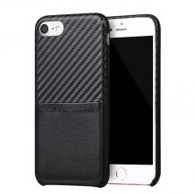 Оригинален гръб X-level Card Case за Apple iPhone 7 - черен / кожа и карбон