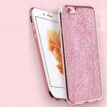 Луксозен силиконов калъф / гръб / TPU за Apple iPhone 5 / iPhone 5S / iPhone SE - розов / брокат / Glitter 2in1