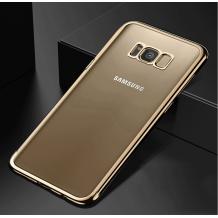 Луксозен силиконов калъф / гръб / TPU за Samsung Galaxy S8 Plus G955 - прозрачен / златист кант