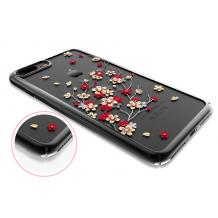 Луксозен твърд гръб KINGXBAR Swarovski Diamond за Apple iPhone 7 / iPhone 8 - прозрачен / черен кант / Cherry Blossom