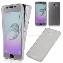 Силиконов калъф / гръб / TPU за Samsung Galaxy A3 2016 A310 - сив прозрачен / 2 части / лице и гръб
