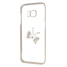Луксозен твърд гръб X-FITTED Swarovski Diamond за Samsung Galaxy S7 Edge G935 - прозрачен със златист кант / цветна панделка