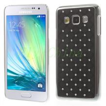 Твърд гръб / капак / с камъни за Samsung Galaxy A3 SM-A300F / Samsung A3 - черен с метален кант