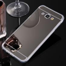Луксозен силиконов калъф / гръб / TPU за Samsung Galaxy A5 A500F - тъмно сив / огледален